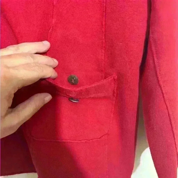 White Lotus Womens L Cranberry Red Cotton Jacket Chore Pocket Buttons - Picture 4 of 8